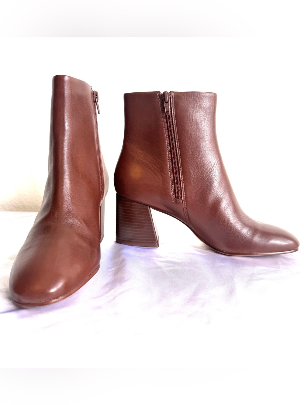 Bernardo Nolan Mahogany Leather Slanted Heel Ankle Boot 8